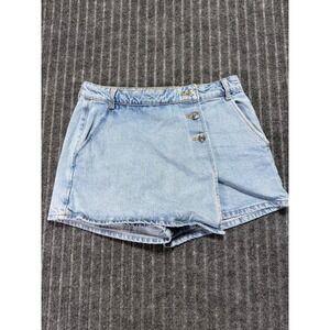 Zara Denim Skort Women Size M Asymmetrical Wrap Front High Rise Casual Festival